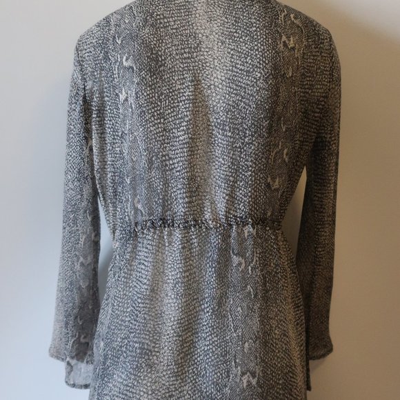 WOMENS AAKAA BLACK WHIT PRINT DESIGN SEMI-SHEER MAXI WRAP DRESS M * - Picture 6 of 10